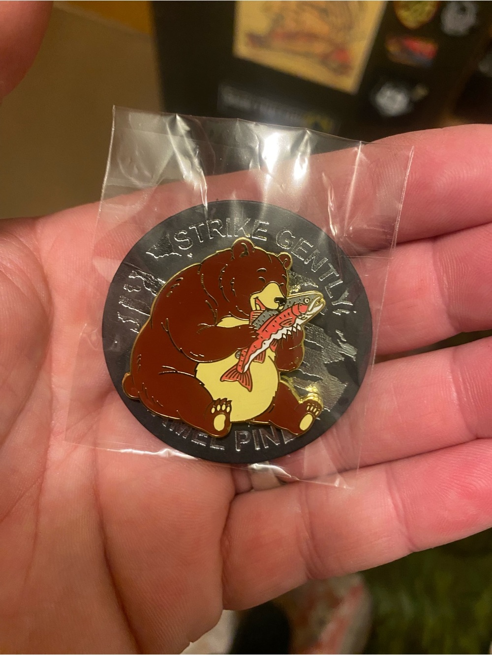 Brand New in Packaging Strike Gently Chonky Bear with Salmon Enamel Pin